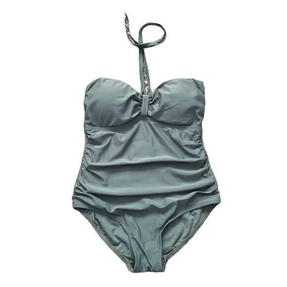 SEA & SAND Olive Green Tie Around Neck One Piece Swimsuit MEDIUM - Picture 1 of 11